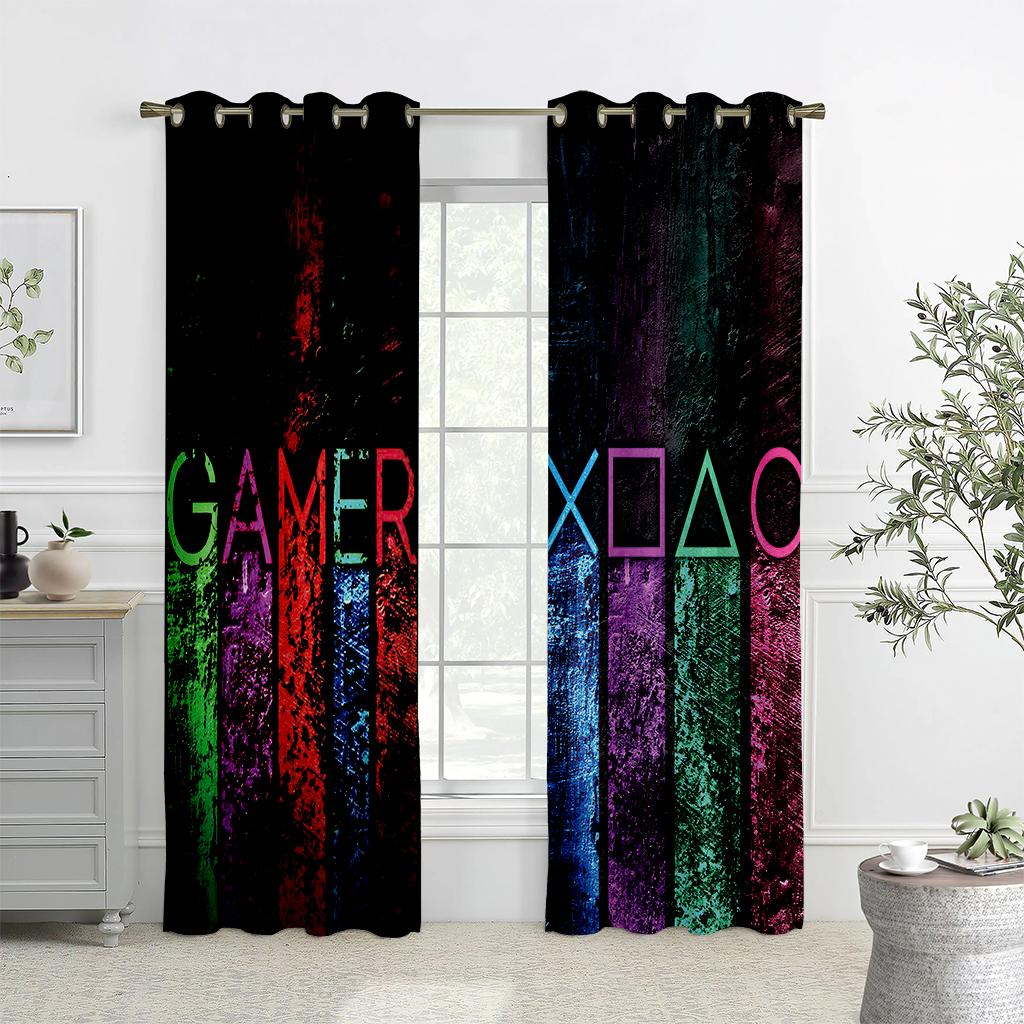 2PCS Technology Game Controller Printed Шторы, Гостиная Спальня Игровая Комната Декоративные Шторы, Настройка Узора