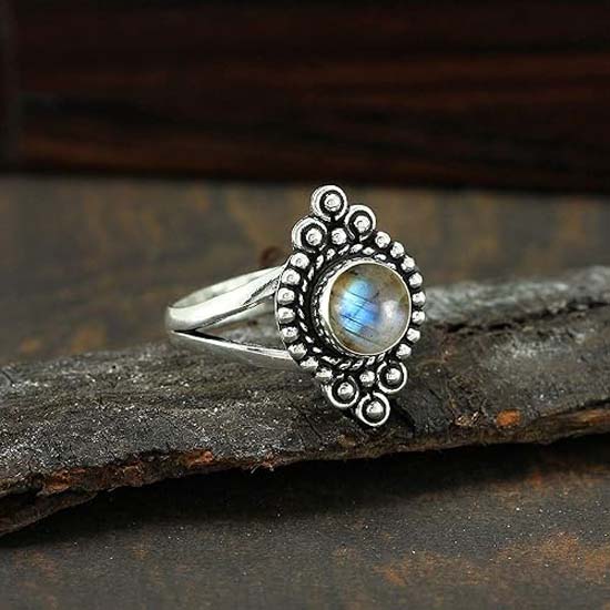 Кольцо с драгоценным камнем лабрадорит, серебро 925 пробы, кольцо с камнем по дате рождения, кольцо в стиле бохо, серебряные украшения, эффектное кольцо, подарок для нее