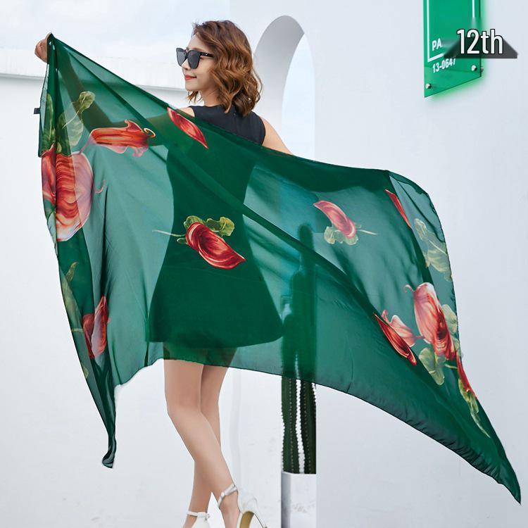 Women's Chiffon Scarf - Lightweight, Printed Sun Protection for Spring, Summer, Fall - Versatile Beach Shawl