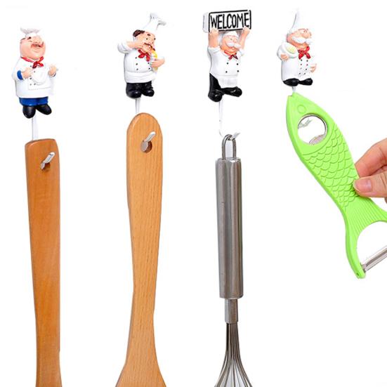 Мультяшный шеф-повар, дверная настенная металлическая вешалка, кухонная губка, щетка, крючок для посуды, органайзер