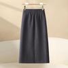 Женская серая шерстяная юбка-бодикон с высокой талией - Осень/Зима 2024 А-силуэта Ретро Миди-юбка