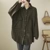 Autumn Literary Plus Size Loose Plaid Blpuse Casual Lapel Long Sleeved Shirt Women's Shirt Mid Length