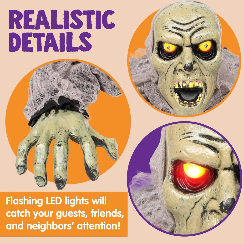 Joyfy Zombie Halloween Groundbreaker Decorations Zombie with Sound and Flashing Eyes Outdoor Scary Halloween Yard Decorations