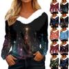 Women's Fashion Casual Long Sleeve Christmas Printed Plush Collar V-Neck Top