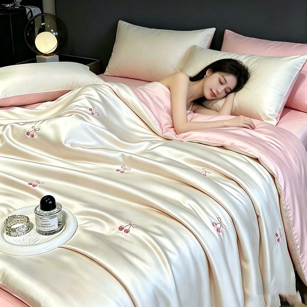 Light Luxury Summer Ice Silk Summer Cool Quilt Bed, Summer Silky Naked Sleeping Quilt Bedding Sheets People