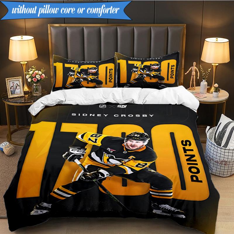 3PCS Pittsburgh Hockey Player Crosby Bedding Set,Including 1pc Duvet Cover And 2pcs Pillowcases Perfect for Bedroom, Dormitory, Fan Christmas gift