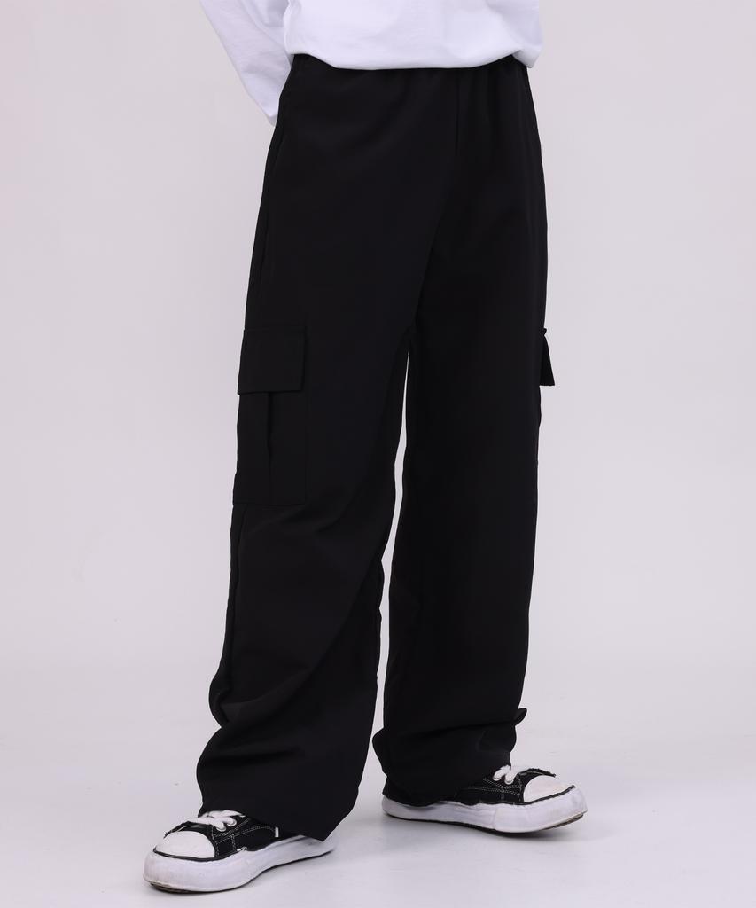 NP STUDIO Nylon String Wide Cargo Pants Black
