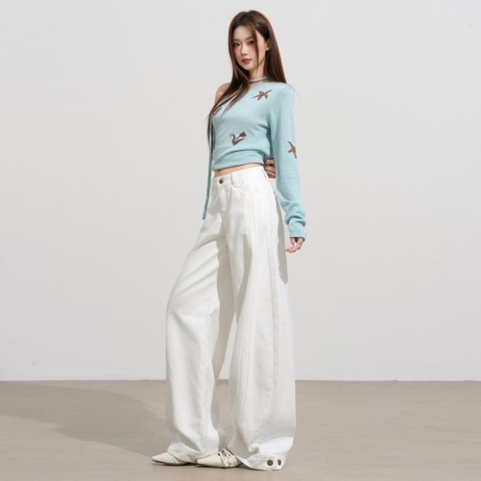 American white wide-leg pants women's autumn new design sense high waist thin loose casual banana pants