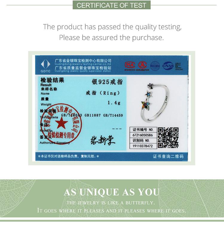 BAMOER стерлингового серебра 925 пробы Регулируемые Радужные красочные звезды любовь сердце роза открытые кольца для женщин женские оригинальные ювелирные изделия