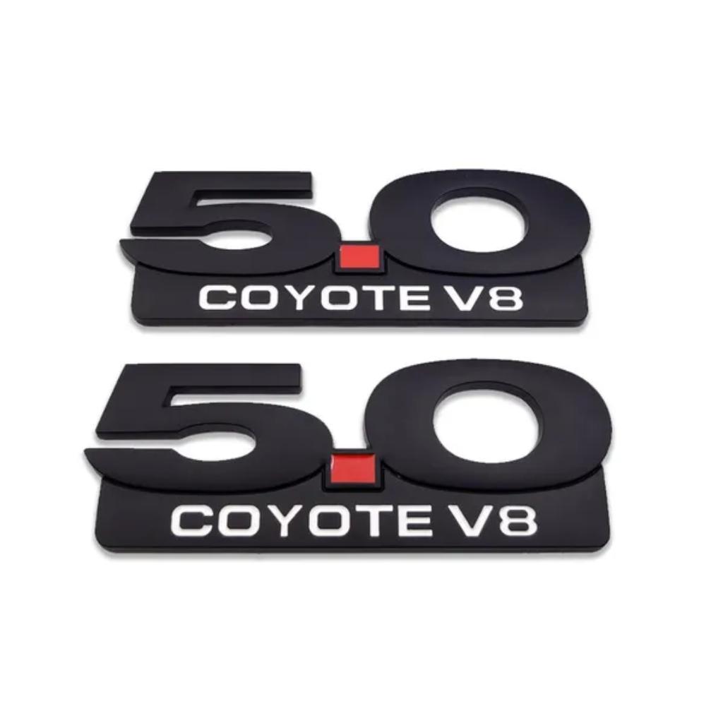 2X Chrome Metal 5.0 COYOTE V8 Logo Emblem 5.0L Badge 3D Side Fender Sticker Car Decal Fit For M/ustang GT