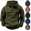 Hoodies Solid Warm Fleece Half Zipper Men's Hooded Jackets Sweatshirts Multi Pockets Thick Outdoor Polar Plus Size