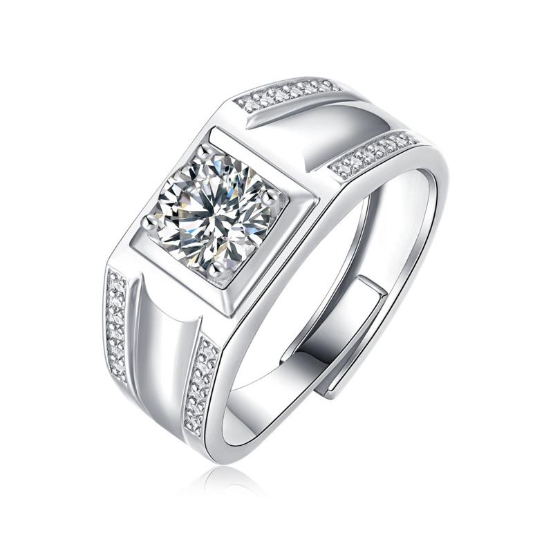Bague Ringen Серебро S925 с инкрустацией муассанитом 1 карат, модное мужское кольцо с регулируемым размером