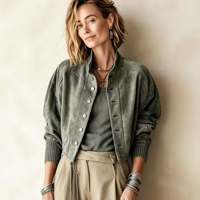 Женская короткая замшевая бейсбольная куртка свободного кроя Повседневная верхняя одежда Зима 2026