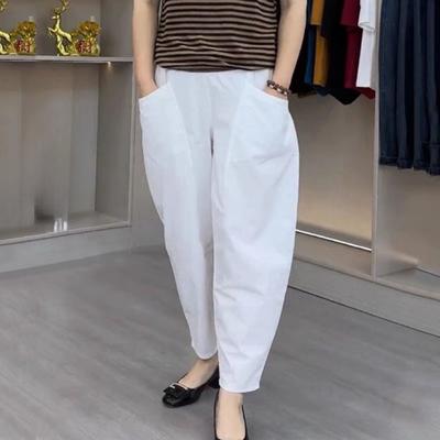 Повседневные брюки-каррот с эластичным поясом и девятью точками, летние женские брюки больших размеров