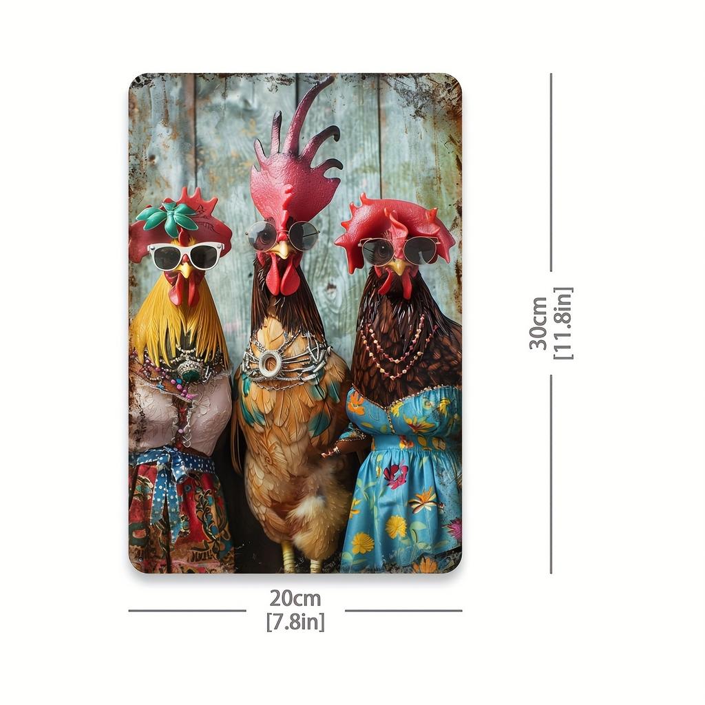 Chic Vintage Chicken Tin Sign, Fashionable Rooster Wall Decor, Iron Foil Engraving Art for Home