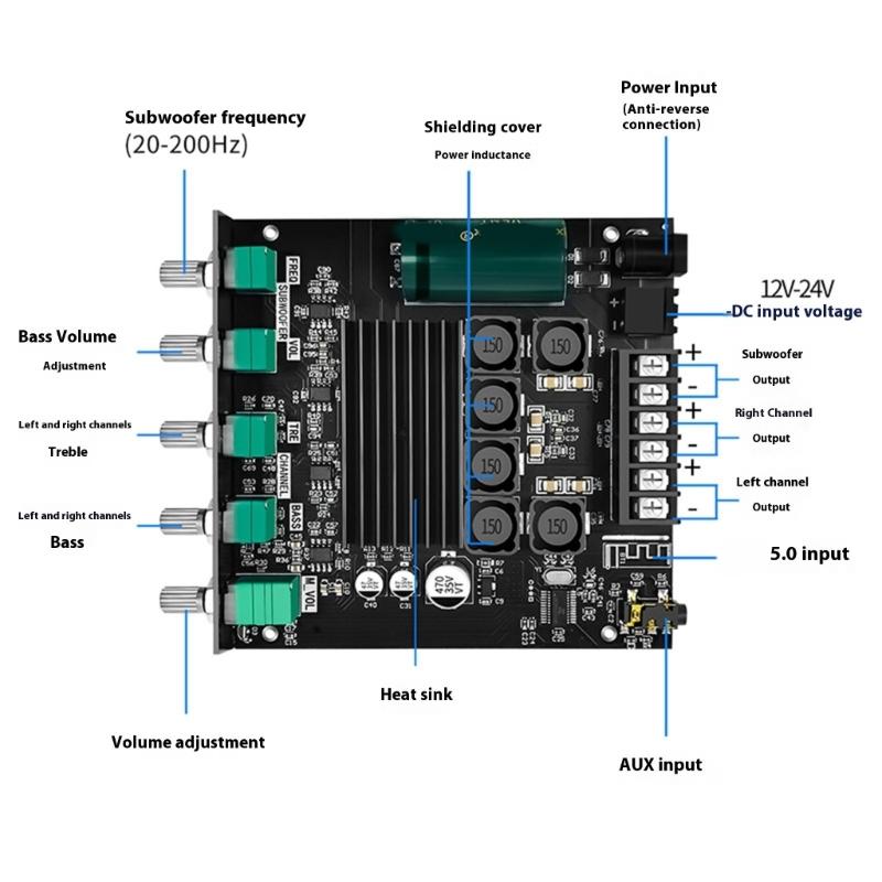 ZK-TB21 TPA3116D2 Совместимая с Bluetooth Плата Усилителя Сабвуфера 50 Вт+50 Вт 100 Вт 2.1-канальный Мощный Стерео Усилитель Басов