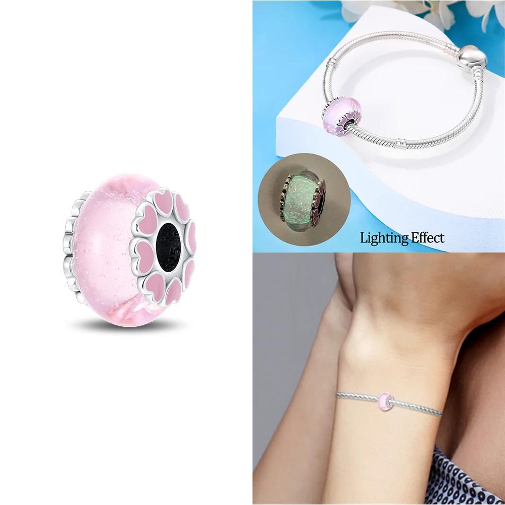 Подлинные Шармы-Бусины Розовое Стекло Мурано Синий Цветок Бабочка Шармы-Бусины Совместимы с Медными Браслетами Женские Украшения Своими Руками Аксессуары для Подарков