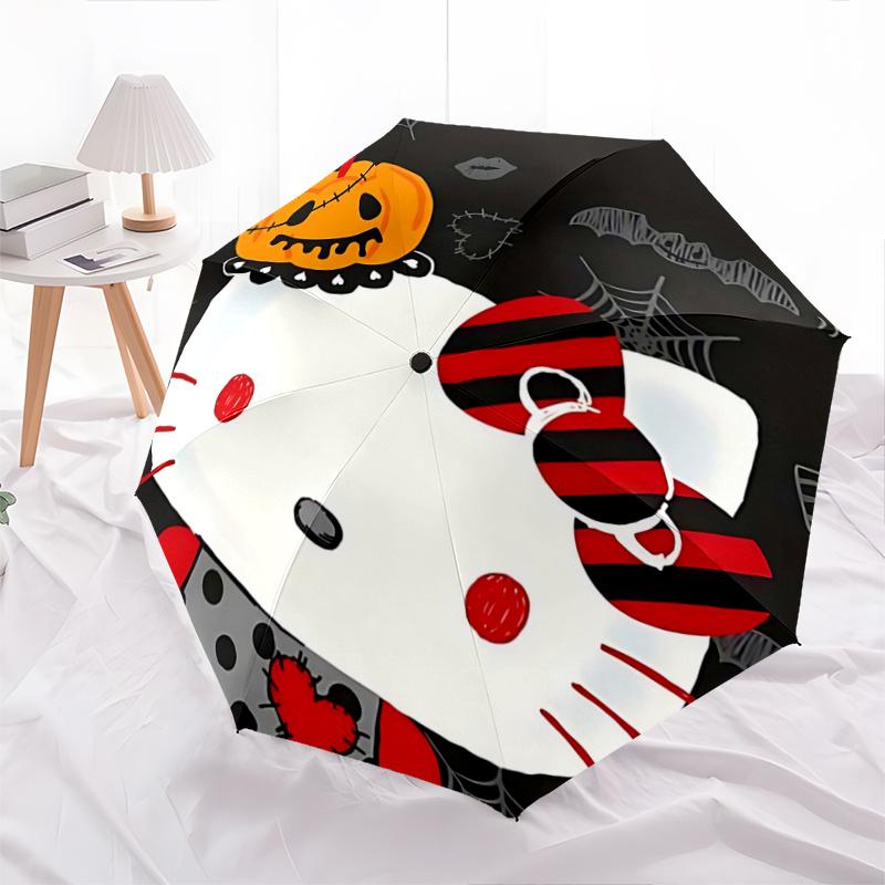 1pc Hello Kitty Halloween Edition Automatic Opening/Closing Umbrella - Portable Three-Fold Design with 8-Bone Iron Frame - Outdoor, Gift for Fans, Tra