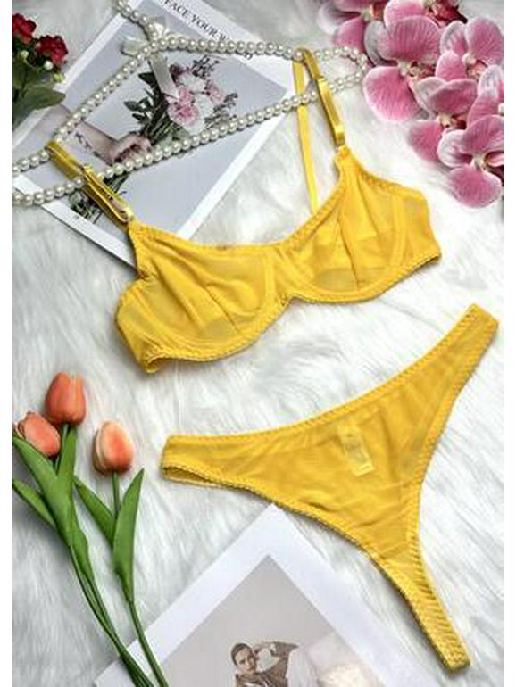 Прозрачный сетчатый бюстгальтер и стринги, комплект нижнего белья с подвязкой