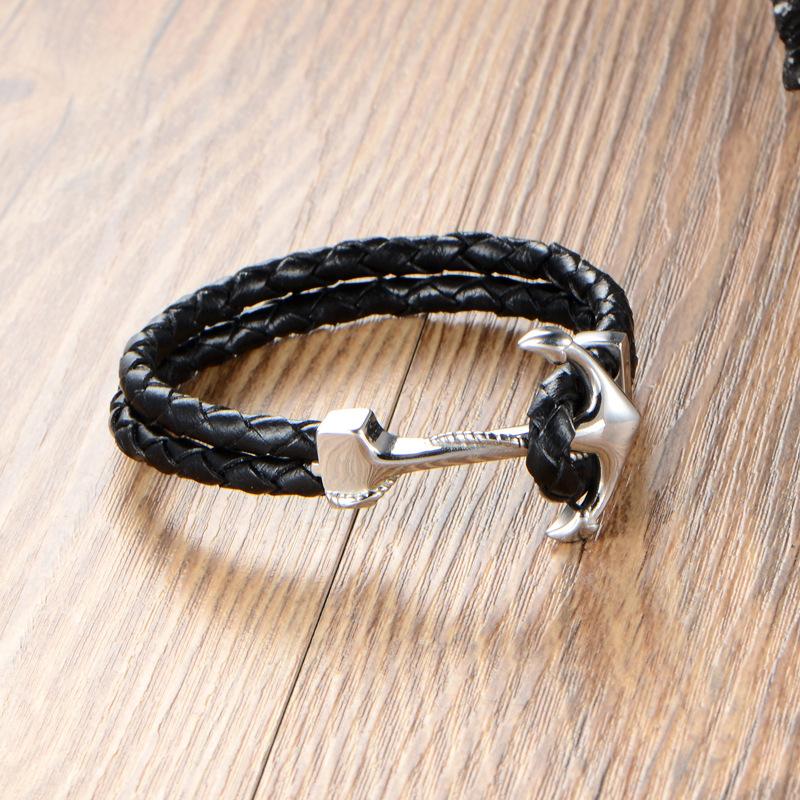 European and American jewelry, leather rope woven anchor bracelet, stainless steel bracelet