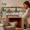 Religious Christmas Decoration Fireplace Mantel Scarf, Decorative Runner Cover, Snowman Santa Claus Snowy Sideboard Village Scene Covering Guard