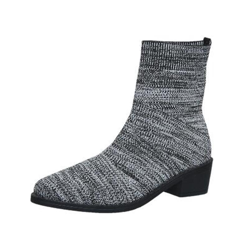 Knitting Women Snow Ankle Boots Designer Mid Heels Shoes Winter Classic Sock Boots 2024 Tremd Winter Pumps Goth Botas De Muje