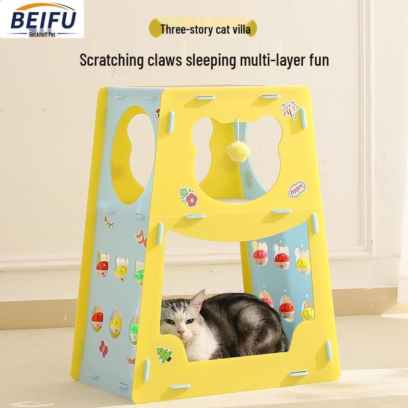 Multifunctional Cat Villa: Self-Amusement Toy with Scratching Board, Tunnel, Bed, and Climbing Frame for Boredom Relief