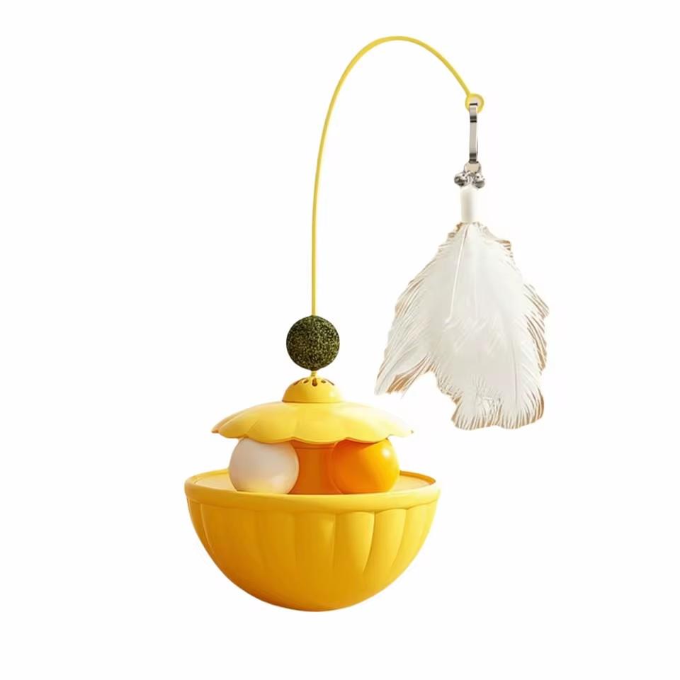 Long Pole Cat Teaser Wand Toy Rotating Feather Bell Treat Dispenser Catnip Wobble Puzzle Ball For Indoor Cat Exercise