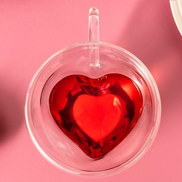 Mug à double paroi coeur Grande tasse en verre thermique