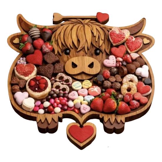 Доска для закусок Highland Cow, деревенский поднос с отделениями, деревянное блюдо для сыра, фруктов и закусок для вечеринки.