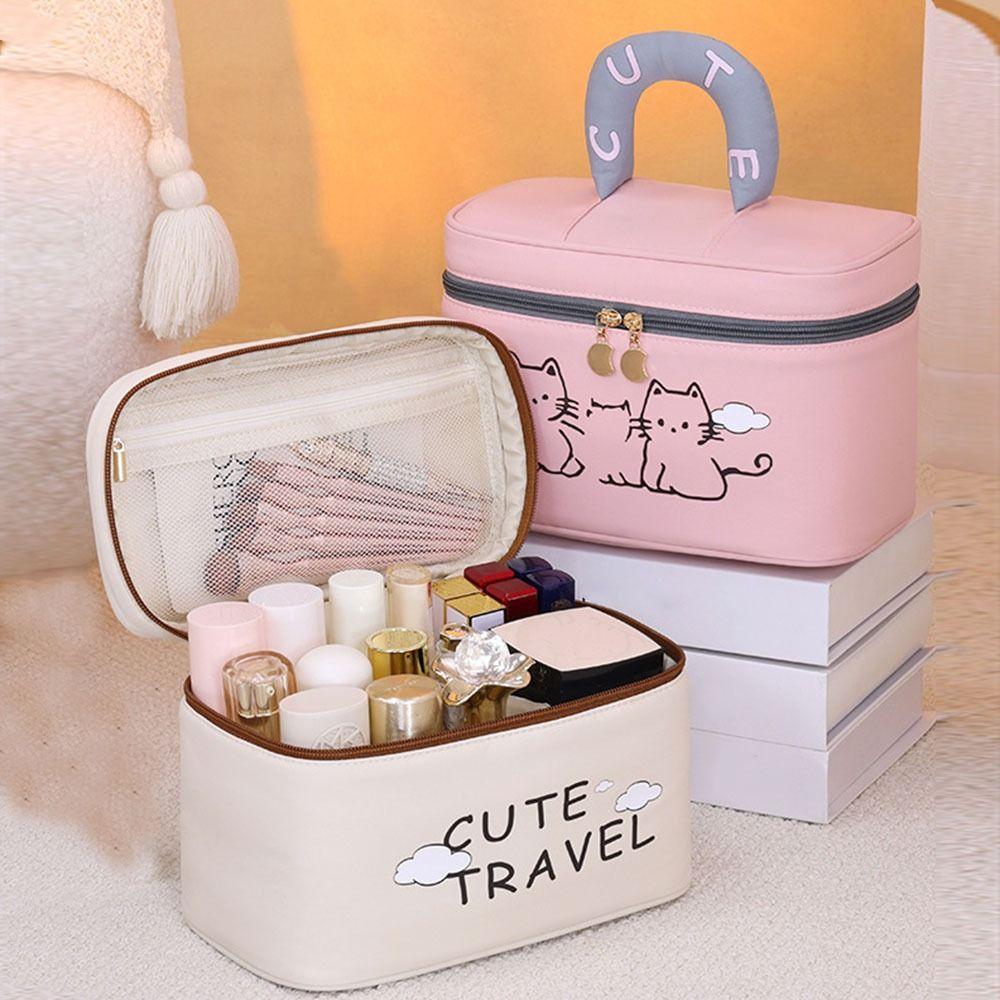 Portable Cosmetic Bags with Handle Toiletry Pouch Convenient Travel Makeup Bag Casual Shopping