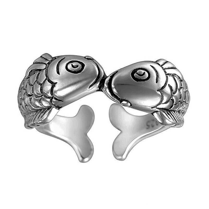 Vintage Double Carp Open Ring - Unisex Retro Design