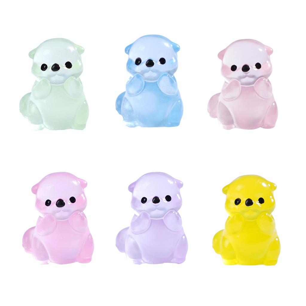 10/20Pcs Luminous Mini Resin Marine Animals Glow In The Dark Cute Sea Otter Animals Small Miniature River Otter Figures For Diy