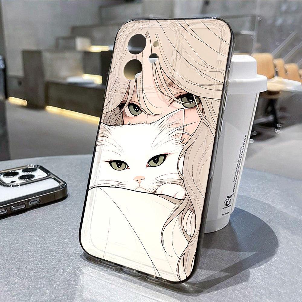 Девушка-кошка для чехла мобильного телефона iPhone17PorMax Apple 14/15 с мелкими отверстиями 16 прозрачный 13 защитный чехол