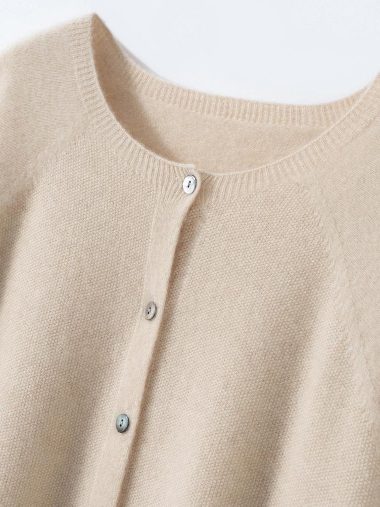 2025 Women's Cashmere Round Neck Cardigan: Solid Color, Loose Knit, Long Sleeve