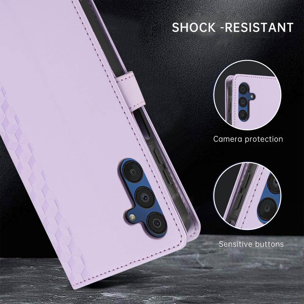 For Samsung Galaxy A36 5G Case 3D Rhombus Grid Imprinted Wallet Leather Phone Cover with Lanyard