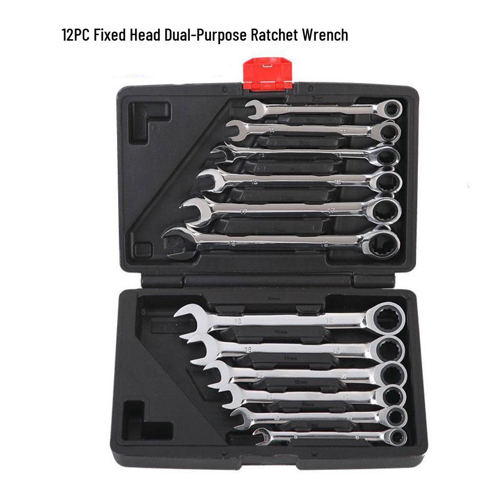 12PC Dual-Use Ratchet Wrench Set: Fixed & Open-End for Quick Automotive Repairs