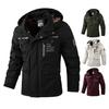 Men Zipper Buttons Placket Casual Windbreaker Jacket Lapel Hooded Long Sleeve Multi Pockets Design Waterproof Outdoor Soft Shell Winter Coat