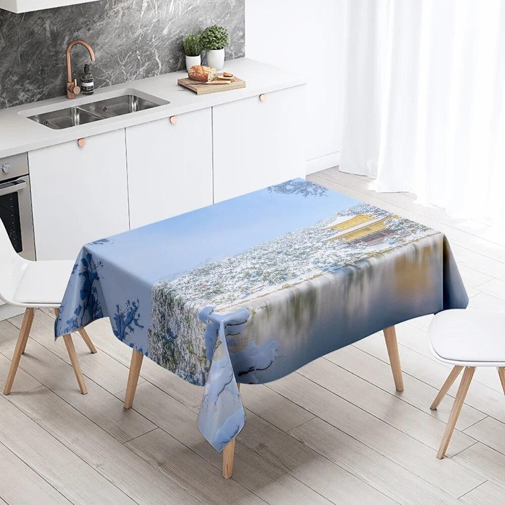 Зимняя снежная скатерть, красивая, необрастающая, водонепроницаемая, прямоугольная, кухонный стол, украшение для дома