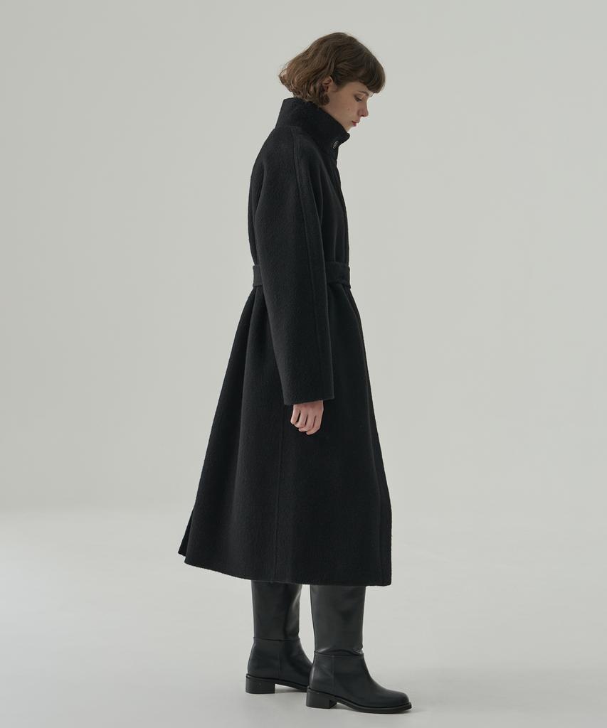 Drawfit Women Rabbit Angora Wool High-Neck Handmade Long Coat [M.Grey]