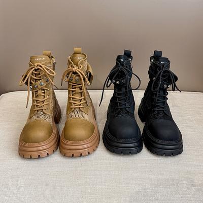 Полые ботинки Мартин женские 2025 новые летние тонкие дышащие на внутренней платформе на толстой подошве походные ботинки сетчатые короткие ботинки