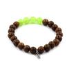 Stones and Minerals. Peridot + Wood Pearl Bracelet 8 Mm. Made In France.