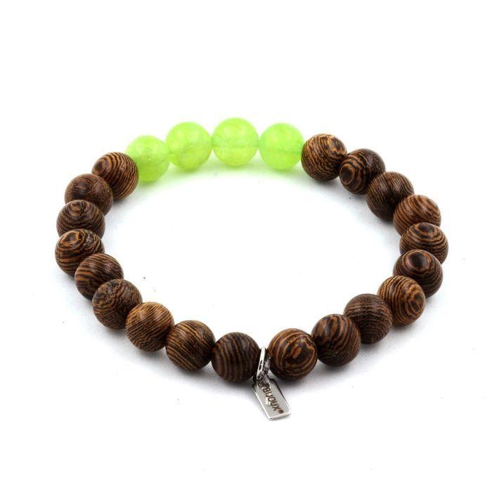Stones and Minerals. Peridot + Wood Pearl Bracelet 8 Mm. Made In France.