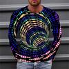 Optical Illusions Pattern 3D Printed Casual Long Sleeved Men's T-shirts - Soft Medium Stretch Polyester Fabric Spring and Autumn Relaxed Fit Clothing