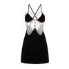 Women's Velvet Warm Push Up Padded Backless Cami Sleep Dress for Fall Winter