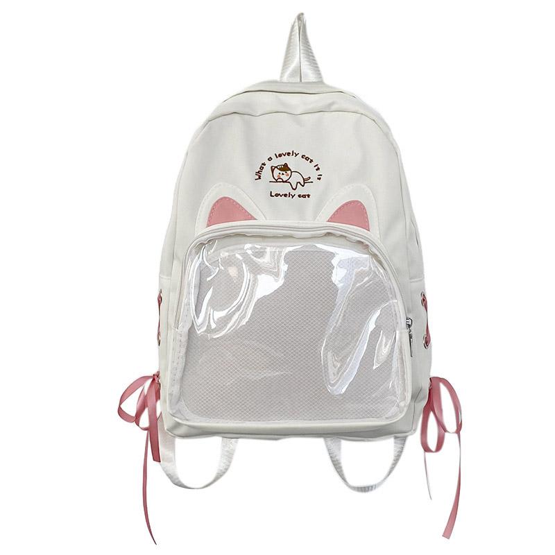 SCIONE New Transparent Schoolbag Large-capacity Contrast Ridge Protection Backpack Two-dimensional Cute Cartoon Cat Backpack