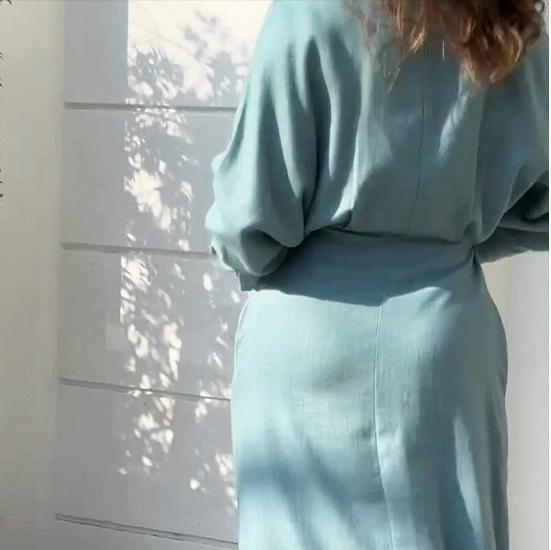 Элегантное синее платье с длинным рукавом для женщин на весну/лето