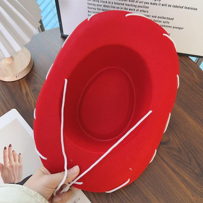 Adjustable Western Big Brimmed Cowboy Hat Brown Red Felt Woody Cap for Children Kids Halloween Costume Dress Party Accessories