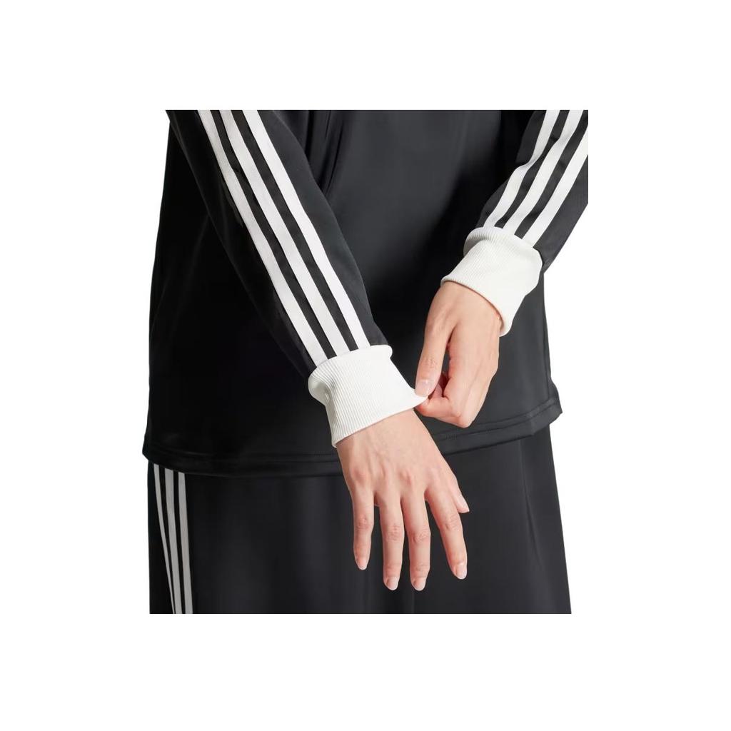 adidas Полосатая атласная футболка с длинными рукавами и принтом. Женские топы, черные IR6099