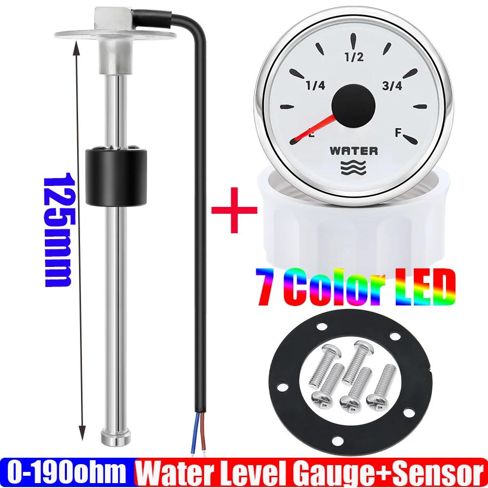 7 Color Backlight 2"52mm Water Level Gauge+Water Level Sensor 100-600mm Custom 0-190Ohm Water Tank Meter Indicator Auto Car Boat